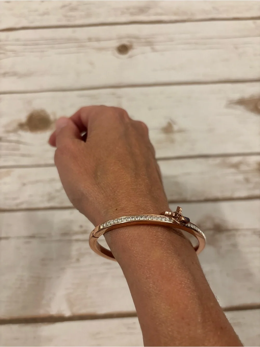 Coach Signature Pavé Bar Hinged Bangle Bracelet Rose Gold